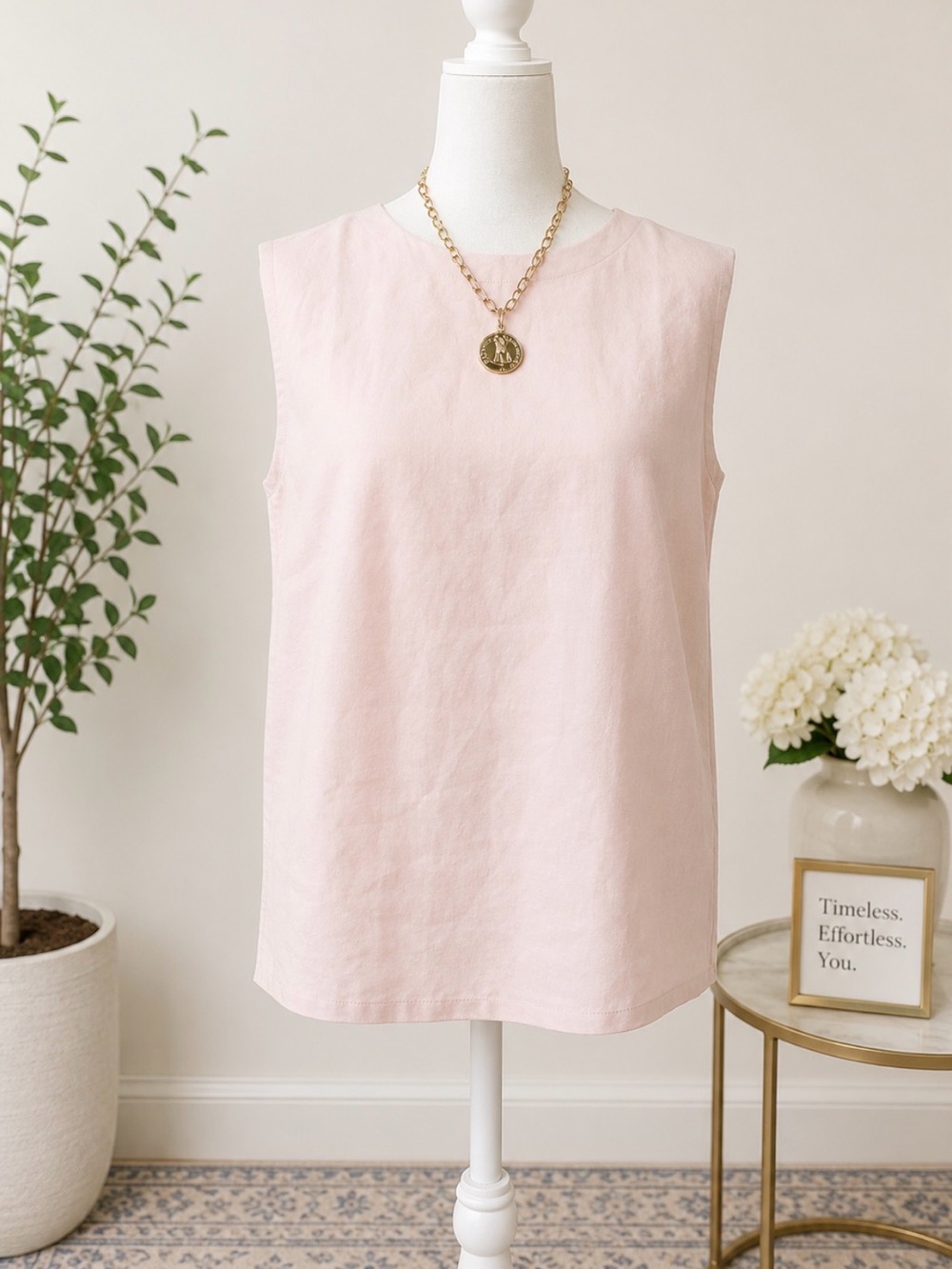 Theory Sleeveless Linen Blend Light Pink Women's Top- Large